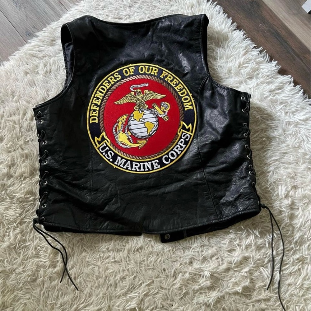 Genuine Leather USMC Motorcycle Vest